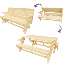 Banca Transformabila in Masa Picnic Montana, 2 in 1, Transilvan, Lemn Masiv, 6 Persoane, 174x137x72 cm, Natur