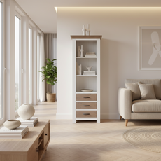 Biblioteca Verona Collection, Transilvan, 3 Rafturi, 3 Sertare, MDF si Lemn Masiv, 70x40x195 cm, Alb si Stejar Natur