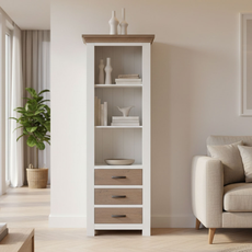 Biblioteca Verona Collection, Transilvan, 3 Rafturi, 3 Sertare, MDF si Lemn Masiv, 70x40x195 cm, Alb si Stejar Natur