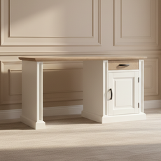 Birou Milano Collection, Transilvan, 1 Sertar, 1 Dulap, MDF si Lemn Masiv, 140x60x78 cm, Alb si Stejar Natur