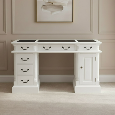 Birou Torino Collection, Transilvan, 6 Sertare, 1 Dulap, MDF si Lemn Masiv, 140x65x81 cm, Alb 