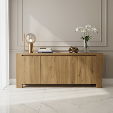 Bufet San Francisco Collection, Transilvan, 4 Usi, MDF si Lemn Masiv, 183x46x91 cm, Stejar Terra Periat