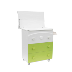 Comoda Bebe Verdi, BabyDreams, Transilvan, Lemn Masiv, Salteluta si Cadita Inclusa, 82x49x102 cm, Alb-Verde