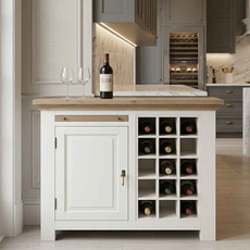 Comoda Vin, Verona Collection, Transilvan, 1 Sertar, Raft pentru 15 Sticle, MDF si Lemn Masiv, 104x40x90 cm, Alb si Stejar Natur