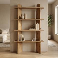 Etajera Siena Collection, Transilvan, 4 Niveluri, Stil Minimalist, Lemn Masiv Stejar, 120x30x200 cm, Stejar Natur