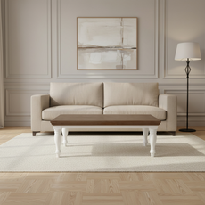 Masuta de Cafea, Monaco Collection, Transilvan, MDF si Lemn Masiv, 100x100x45 cm, Alb si Lemn Tei