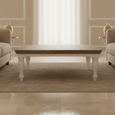 Masuta de Cafea, Monaco Collection, Transilvan, MDF si Lemn Masiv, 130x75x45 cm, Alb si Lemn Tei