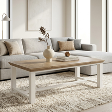 Masuta de Cafea, Verona Collection, Transilvan, MDF si Lemn Masiv, 135x75x45 cm, Alb si Stejar Natur