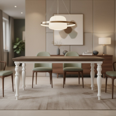 Masa Dining, Monaco Collection, Transilvan, MDF si Lemn Masiv, 6 Persoane, 160x90x76 cm, Alb si Lemn Tei