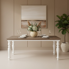 Masa Dining, Monaco Collection, Transilvan, MDF si Lemn Masiv, 6-8 Persoane, 180x90x76 cm, Alb si Lemn Tei