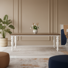 Masa Dining, Monaco Collection, Transilvan, MDF si Lemn Masiv, 8-10 Persoane, 220x100x76 cm, Alb si Lemn Tei