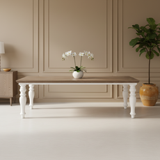 Masa Dining, Monaco Collection, Transilvan, MDF si Lemn Masiv, 10 Persoane, 240x100x76 cm, Alb si Lemn Tei