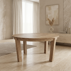 Masa Dining, San Francisco Collection, Transilvan, Lemn Masiv Stejar, Forma Rotunda, 4 Persoane, 122x122x76 cm, Stejar Natur Terra Periat