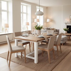Masa Dining, Verona Collection, Transilvan, MDF si Lemn Masiv, 6 Persoane, 160x90x78 cm, Alb si Stejar Natur