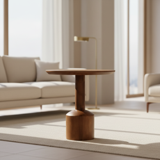 Masuta Laterala Rotunda, Madison Collection, Transilvan, Lemn Masiv Stejar, 47x47x45 cm, Stejar Brule