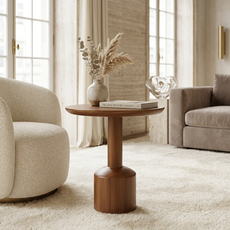 Masuta Laterala Rotunda, Madison Collection, Transilvan, Lemn Masiv Stejar, 54x54x56 cm, Stejar Brule