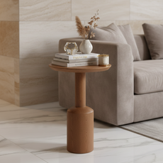 Masuta Laterala Rotunda, Madison Collection, Transilvan, Lemn Masiv Stejar, 34x34x54 cm, Stejar Brule