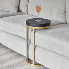 Masuta Laterala Rotunda, New York Collection, Transilvan, Lemn Masiv Stejar, 2 Picioare Metalice, 30x30x54 cm, Negru si Auriu