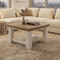 Masuta de Cafea, Verona Collection, Transilvan, MDF si Lemn Masiv, 60x60x55 cm, Alb si Stejar Natur