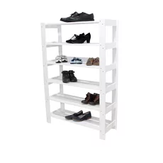 Shoes Shelf, Transilvan, Tofi, 6 Levels, Solid Wood, 85x30x125 cm, White