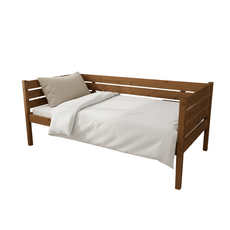 Single Bed Sally Max, Transilvan, Side Protectors Included, Solid Wood, Model 4/4, 90x200 cm, Walnut