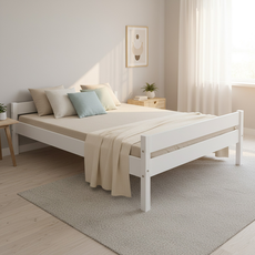 Double Bed Sally, Transilvan, Solid Wood, Model 2/2, 120x200 cm, White