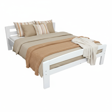 Pat matrimonial Simona, Transilvan, Lemn Masiv, 140x200 cm, Alb