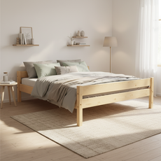 Double Bed Sally, Transilvan, Solid Wood, Model 2/2, 140x200 cm, Natural Wood