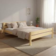 Pat matrimonial Transilvan, Sally, Lemn Masiv, Model 3/2, 140x200 cm, Lacuit