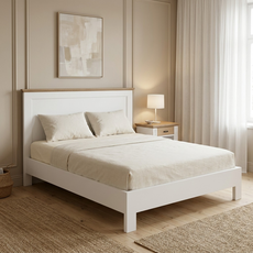 Pat matrimonial, Milano Collection, Transilvan, MDF si Lemn Masiv, 160x200 cm, Alb si Stejar Natur