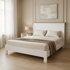 Pat matrimonial, Milano Collection, Transilvan, MDF si Lemn Masiv, 180x200 cm, Alb si Stejar Natur