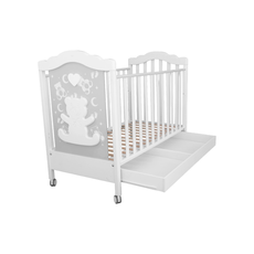 Clone of Baby Bed, BabyDreams, Cuore di Orso, Drawer, Solid Wood, Italian Design, 133x71x106 cm, White-Grey