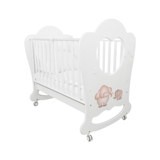 Patut Bebe Premium, BabyDreams, Elefanti Amore, cu Sertar, Design Italia, Transilvan, Lemn Masiv, 133x87x125 cm, Alb