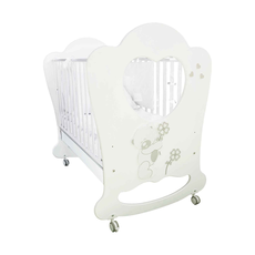 Patut Bebe Premium, BabyDreams, Serenata, cu Sertar, Design Italia, Transilvan, Lemn Masiv, 133x87x125 cm, Alb-Bej