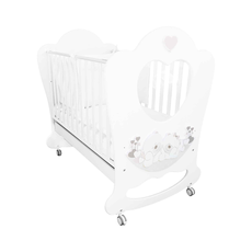 Patut Bebe Premium, BabyDreams, Sogno, cu Sertar, Design Italia, Transilvan, Lemn Masiv, 133x87x125 cm, Alb-Bej