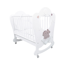 Patut Bebe Premium, BabyDreams, Tenerezze, cu Sertar, Design Italia, Transilvan, Lemn Masiv, 133x87x125 cm, Alb-Bej