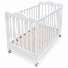Patut Bebe Premium, Elegante, BabyDreams, cu Sertar, Lemn Masiv, Design Elegant Italia, 130x70x96 cm, Alb