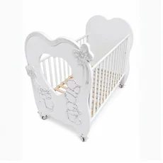 Patut Bebe Premium, Fantagiocco, BabyDreams, cu Sertar, Design Italia, Transilvan, Lemn Masiv, 130x78x116 cm, Alb