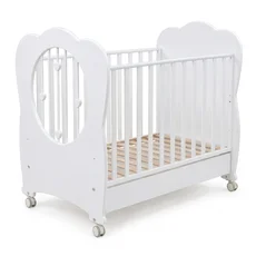Patut Bebe Premium, Tesoro, BabyDreams, cu Sertar, Lemn Masiv, Design Elegant Italia, 130x70x103 cm, Alb