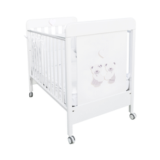 Patut Bebe din Lemn Masiv, BabyDreams Bon-Bon cu Sertar, 133x71x106 cm, Alb-Gri, Design Elegant Italia