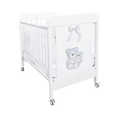 Patut Bebe din Lemn Masiv, BabyDreams Cielo cu Sertar, 133x71x106 cm, Alb-Gri, Design Elegant Italia