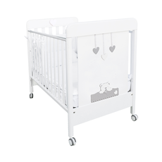 Patut Bebe din Lemn Masiv, BabyDreams Ciuccione cu Sertar, 133x71x106 cm, Alb-Gri, Design Elegant Italia