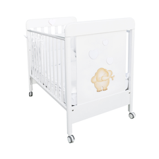 Patut Bebe din Lemn Masiv, BabyDreams Elefantino cu Sertar, 133x71x106 cm, Alb, Design Elegant Italia