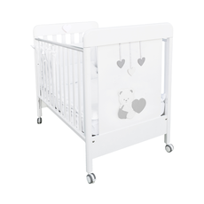 Patut Bebe din Lemn Masiv, BabyDreams, Cuore di Balu cu Sertar, 133x71x106 cm, Alb-Gri, Design Elegant Italia