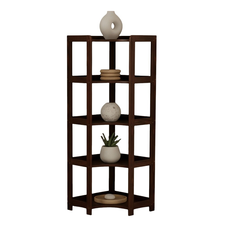 Shelf Elisse, Transilvan, 5 Levels, Inside Corner Shelf, Solid Wood, 60x60x165 cm, Walnut