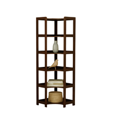 Shelf Elisse, Transilvan, 6 Levels, Inside Corner Shelf, Solid Wood, 60x60x203 cm, Walnut