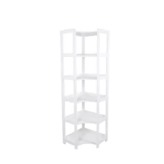 Shelf Elisse, Transilvan, 6 Levels, Inside Corner Shelf, Solid Wood, 60x60x203 cm, White