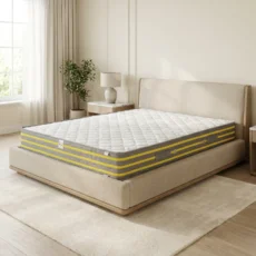 Saltea Premier Plus, SweetSleep, Arcuri Bonell, Fermitate Ridicata, Textil Ecologic, Fata Vara si Iarna, Bumbac Natural si Lana, Transilvan, 140x200x24 cm, Alb-Gri