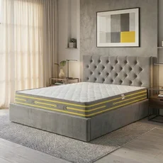 Saltea Premier Plus, SweetSleep, Arcuri Bonell, Fermitate Ridicata, Textil Ecologic, Fata Vara si Iarna, Bumbac Natural si Lana, Transilvan, 160x200x24 cm, Alb-Gri