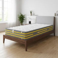 Saltea Premier Plus, SweetSleep, Arcuri Bonell, Fermitate Ridicata, Textil Ecologic, Fata Vara si Iarna, Bumbac Natural si Lana, Transilvan, 90x200x24 cm, Alb-Gri